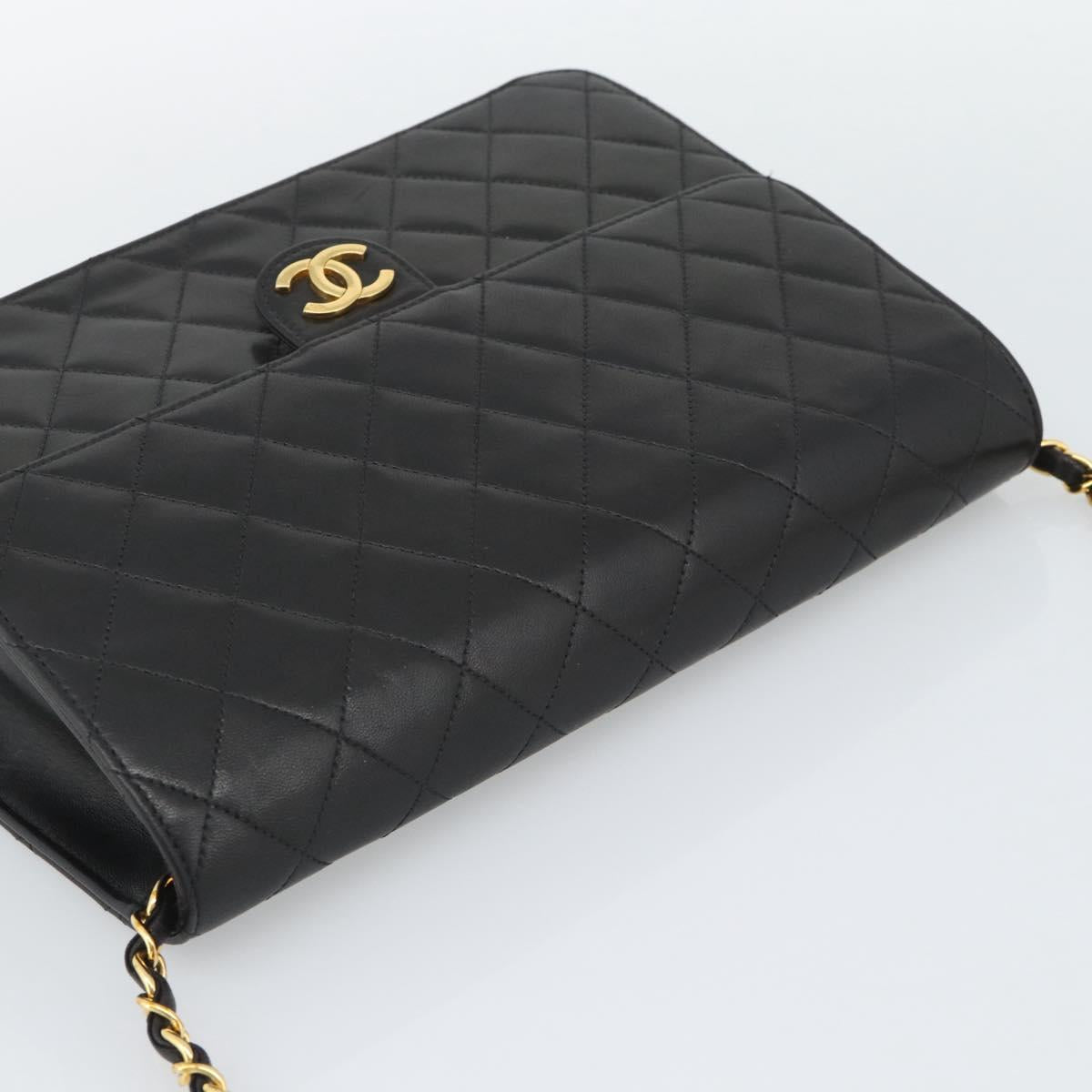 CHANEL Matelasse Chain Shoulder Bag Lamb Skin Black Gold CC Auth 194892SAV
