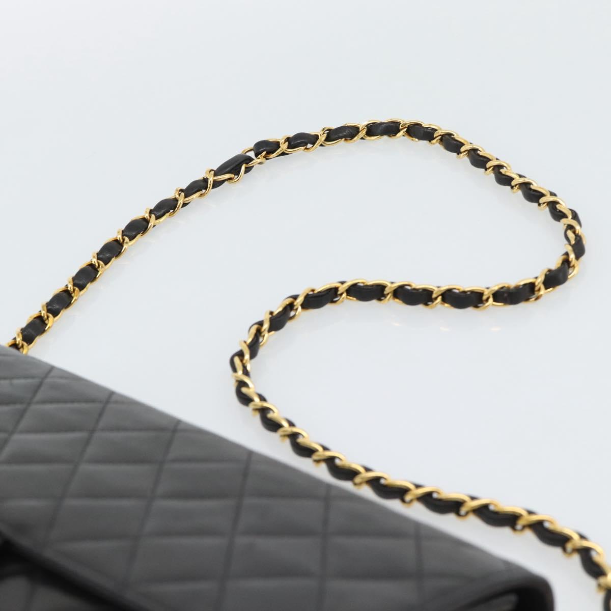 CHANEL Matelasse Chain Shoulder Bag Lamb Skin Black Gold CC Auth 194892SAV