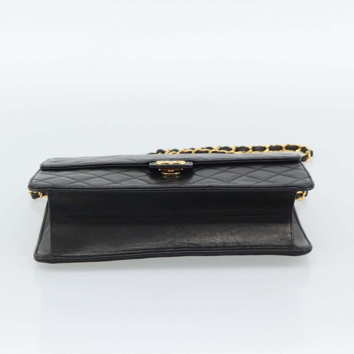 CHANEL Matelasse Chain Shoulder Bag Lamb Skin Black Gold CC Auth 194892SAV