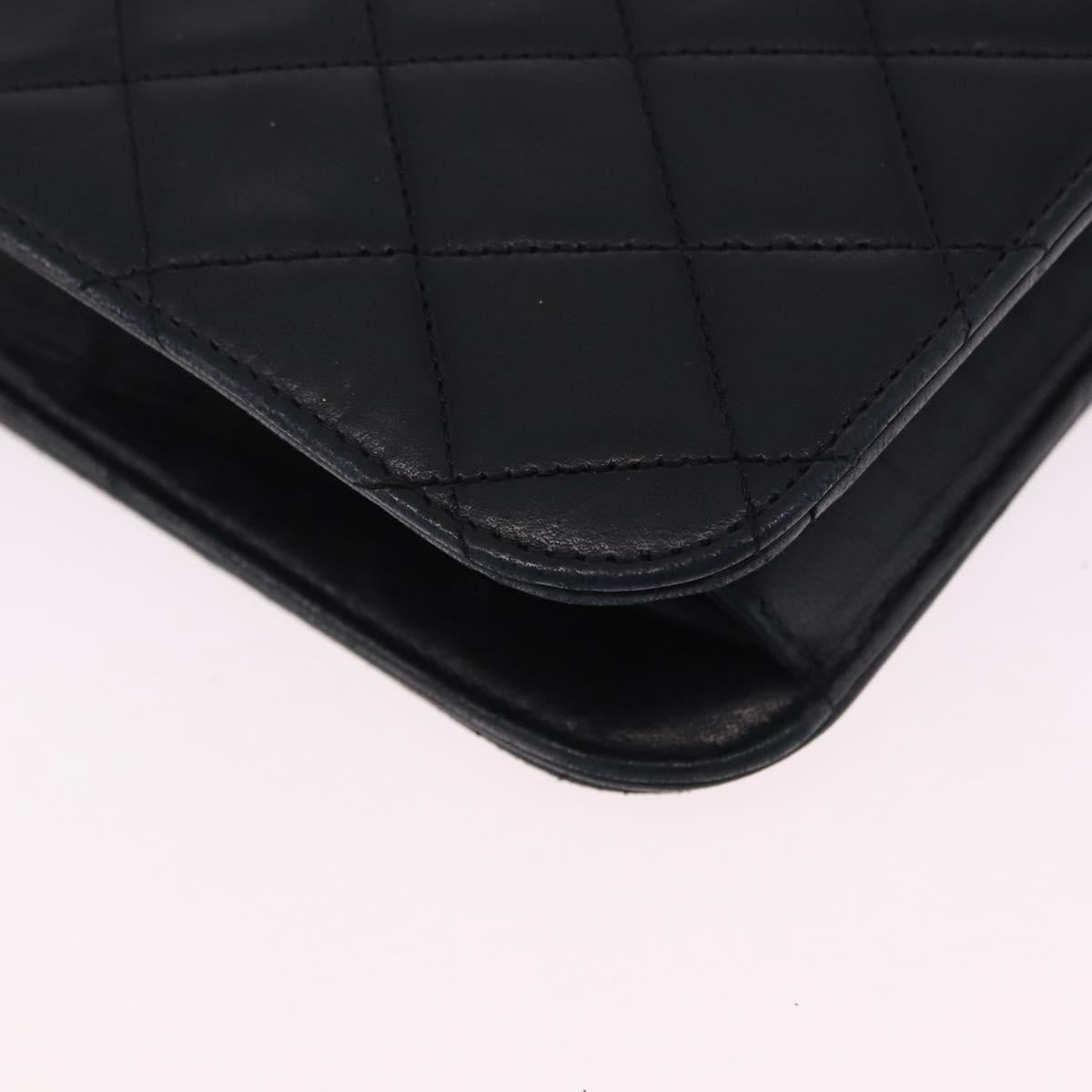 CHANEL Matelasse Chain Shoulder Bag Lamb Skin Black Gold CC Auth 194893
