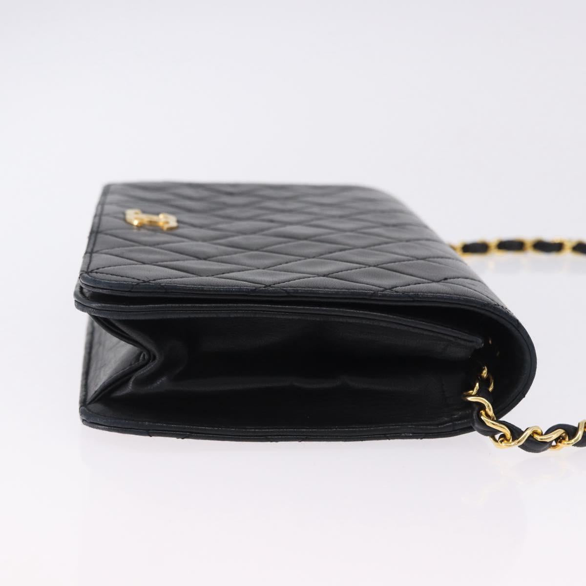 CHANEL Matelasse Chain Shoulder Bag Lamb Skin Black Gold CC Auth 194893