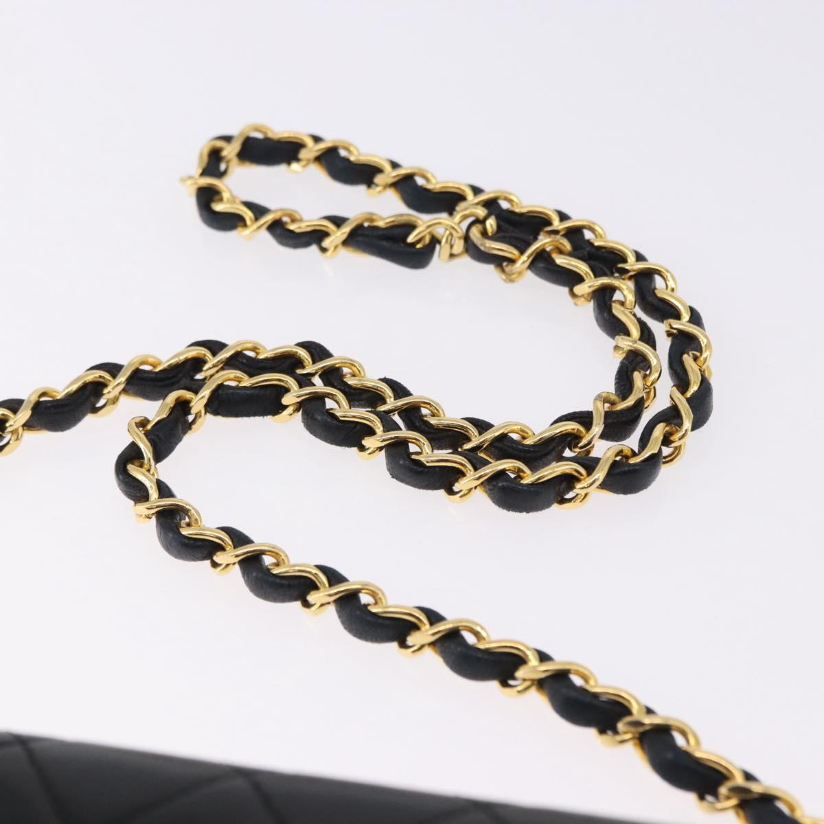 CHANEL Matelasse Chain Shoulder Bag Lamb Skin Black Gold CC Auth 194893