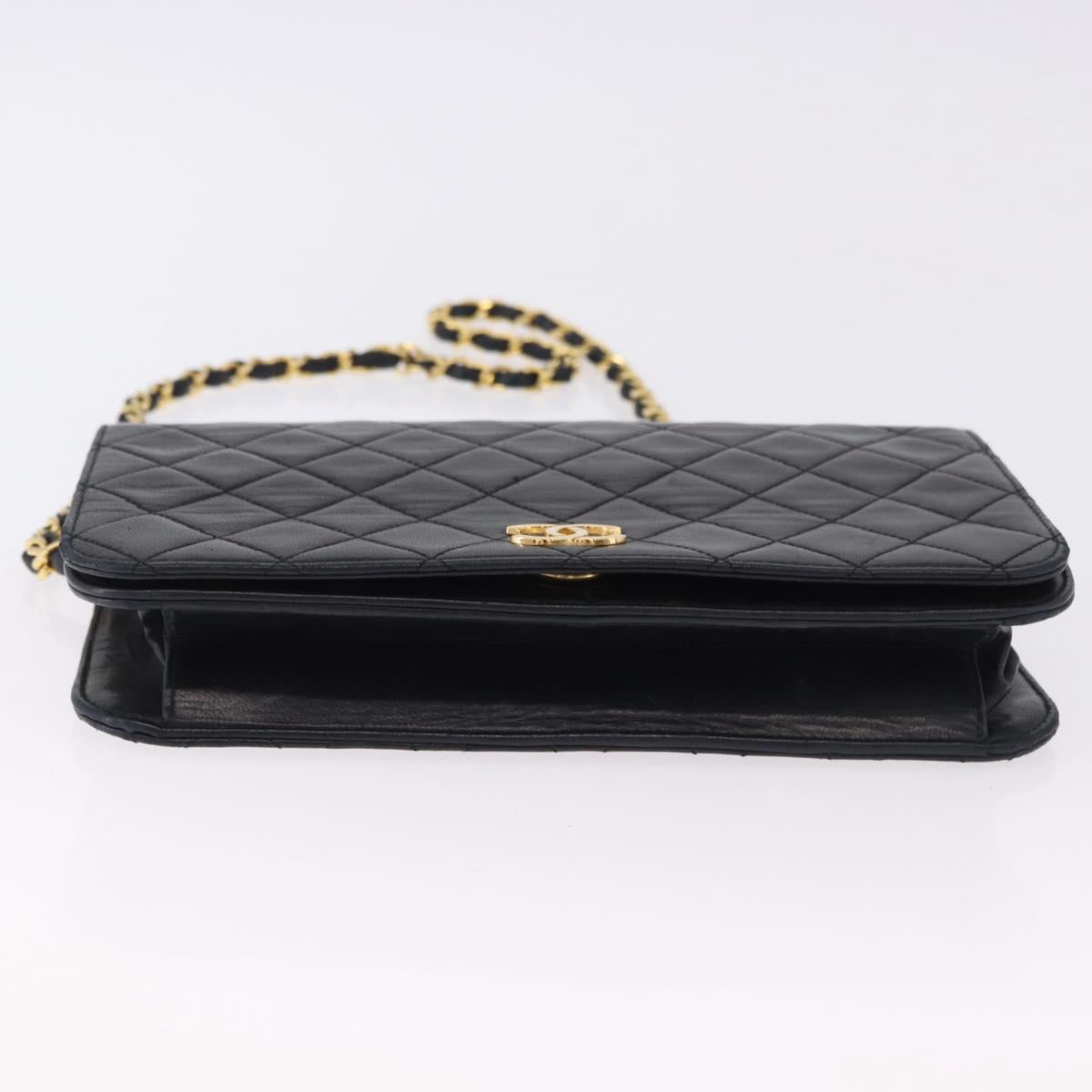 CHANEL Matelasse Chain Shoulder Bag Lamb Skin Black Gold CC Auth 194893