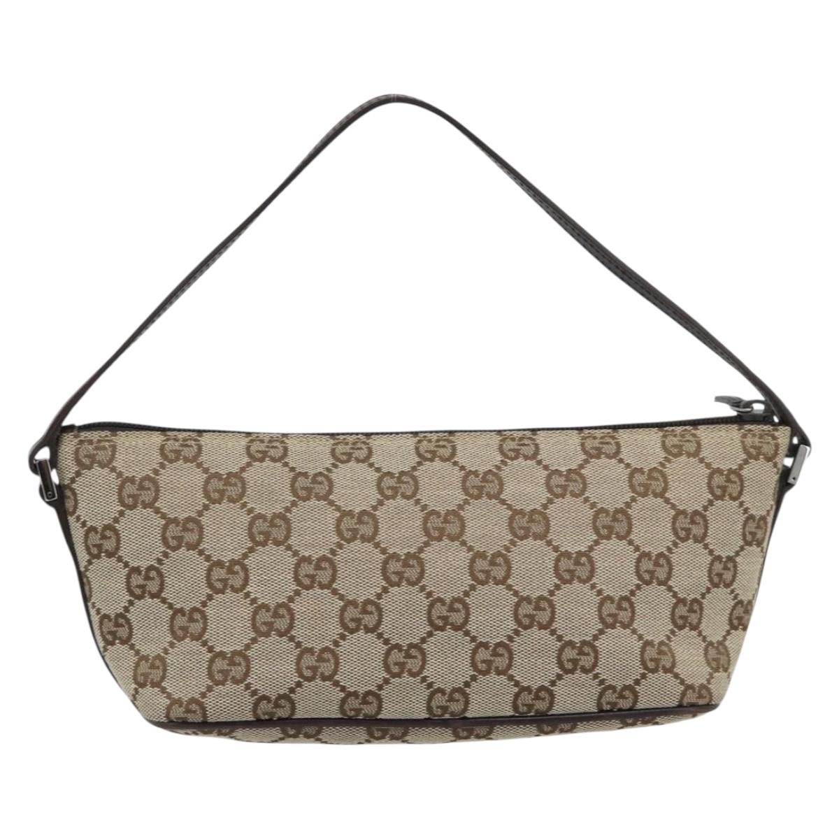 GUCCI GG Canvas Accessory Pouch Beige Silver 07198 Auth 194895V
