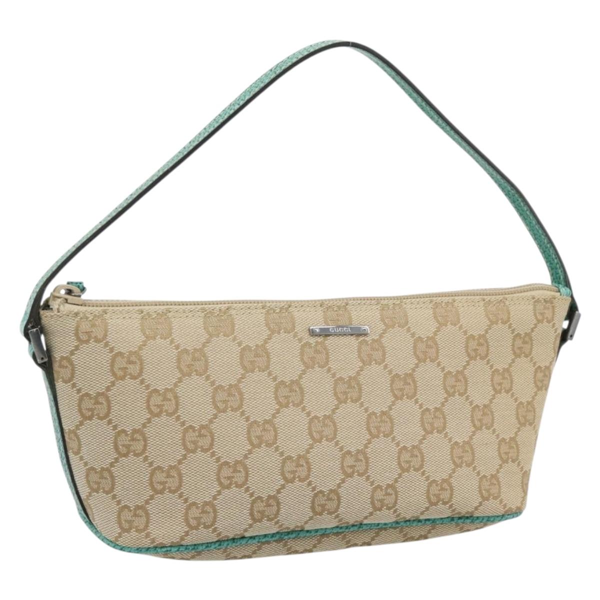 GUCCI GG Canvas Accessory Pouch Beige Silver 07198 Auth 194897V