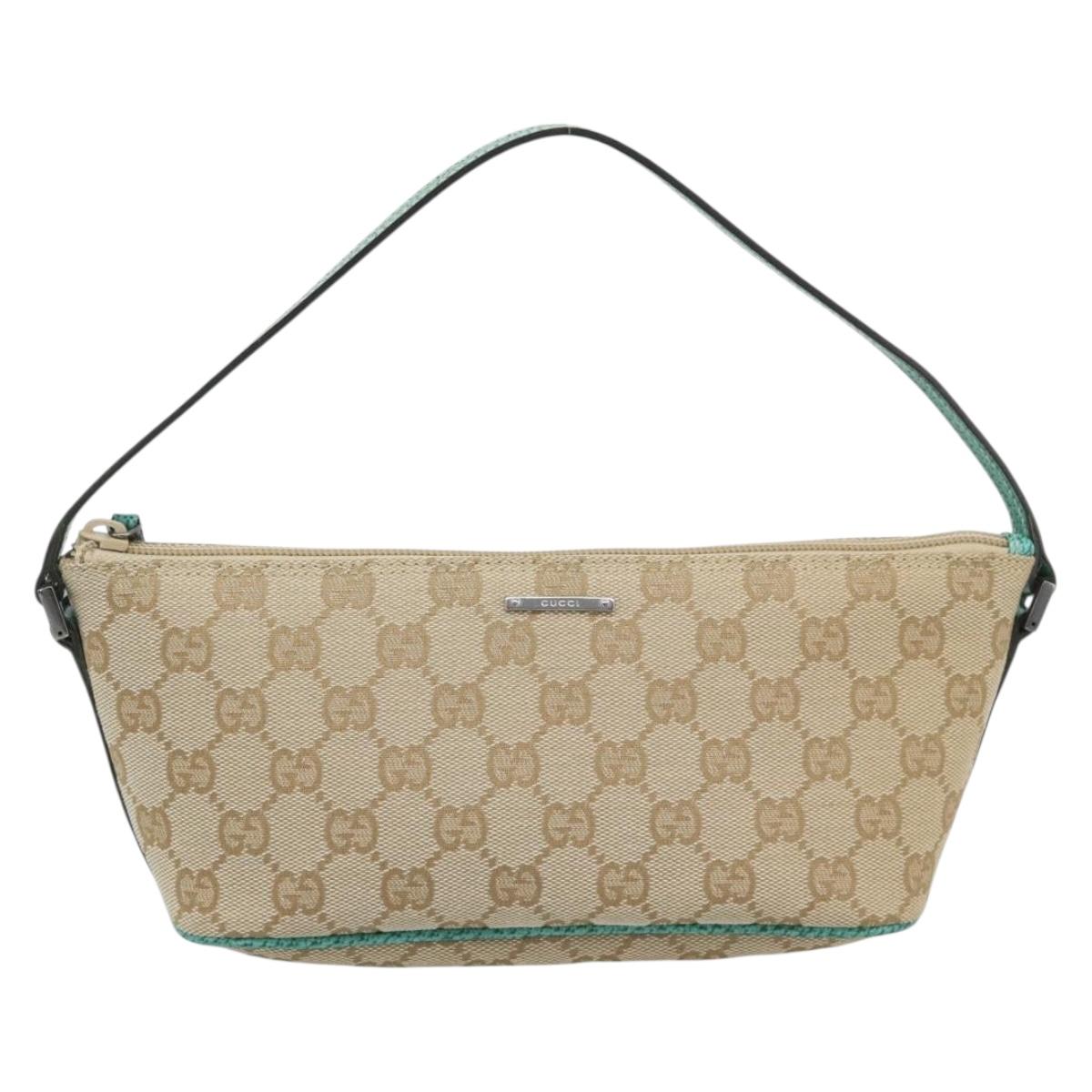 GUCCI GG Canvas Accessory Pouch Beige Silver 07198 Auth 194897V
