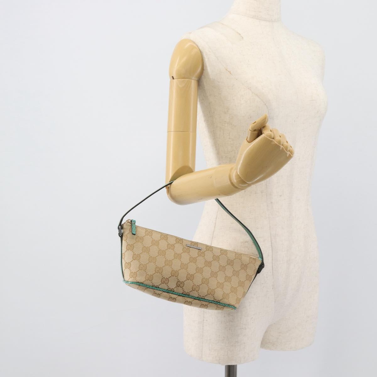 GUCCI GG Canvas Accessory Pouch Beige Silver 07198 Auth 194897V