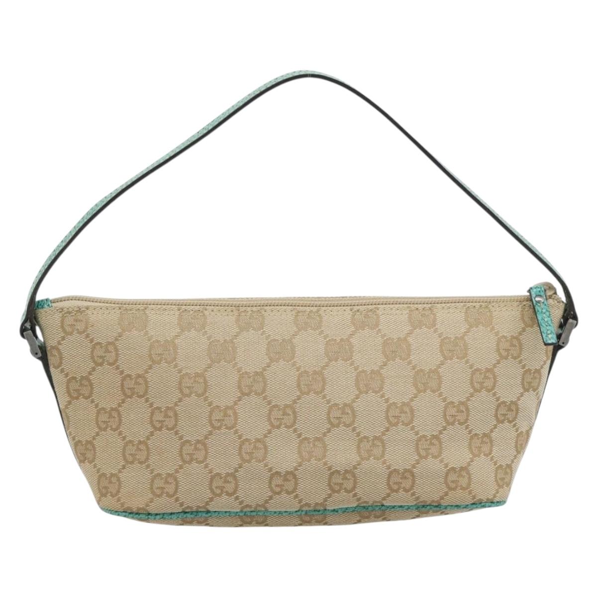 GUCCI GG Canvas Accessory Pouch Beige Silver 07198 Auth 194897V
