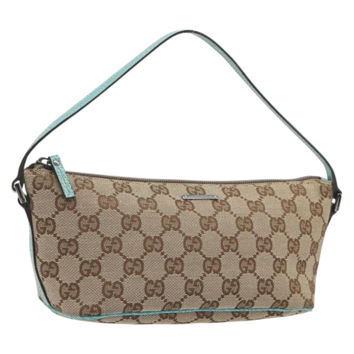 GUCCI GG Canvas Accessory Pouch Beige Silver 07198 Auth 194898V
