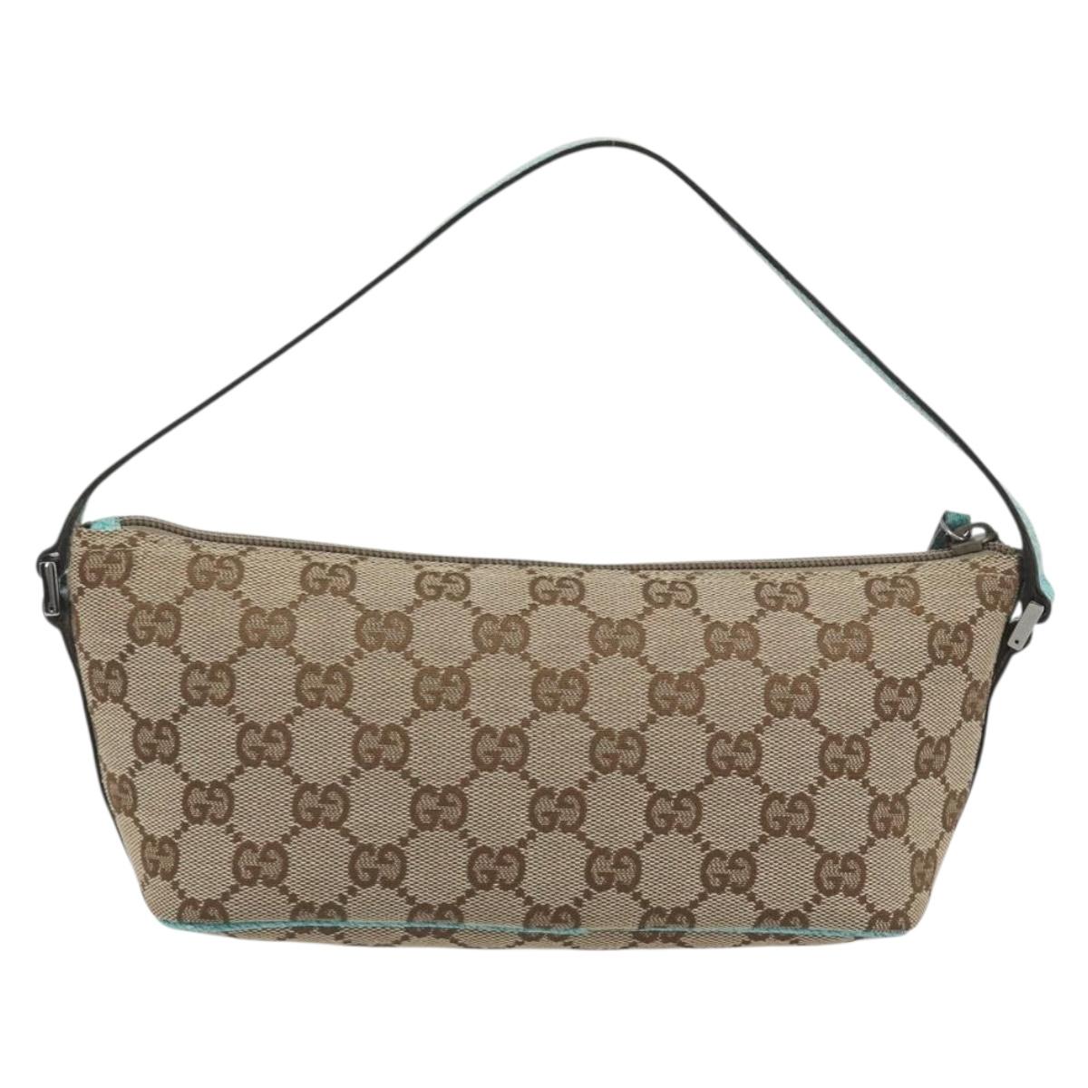 GUCCI GG Canvas Accessory Pouch Beige Silver 07198 Auth 194898V