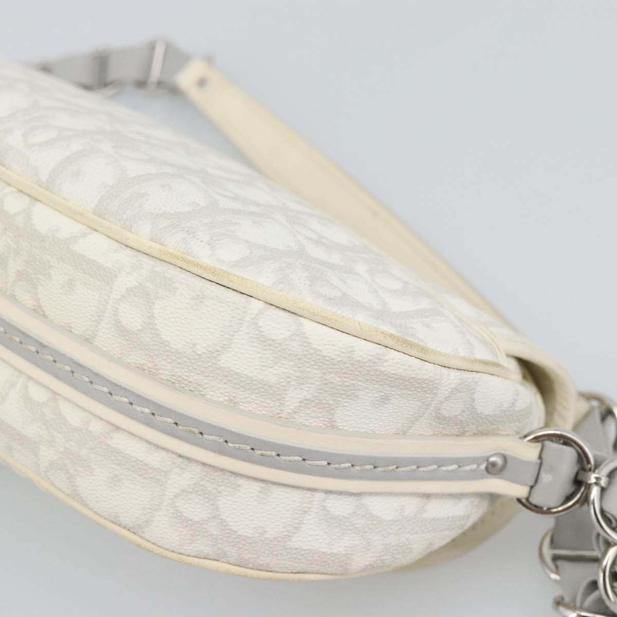 Christian Dior Trotter Canvas Romantic Chain Bag PVC White Silver Auth 194899V