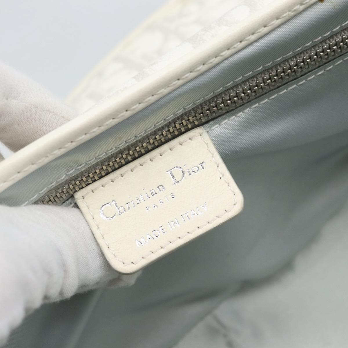 Christian Dior Trotter Canvas Romantic Chain Bag PVC White Silver Auth 194899V