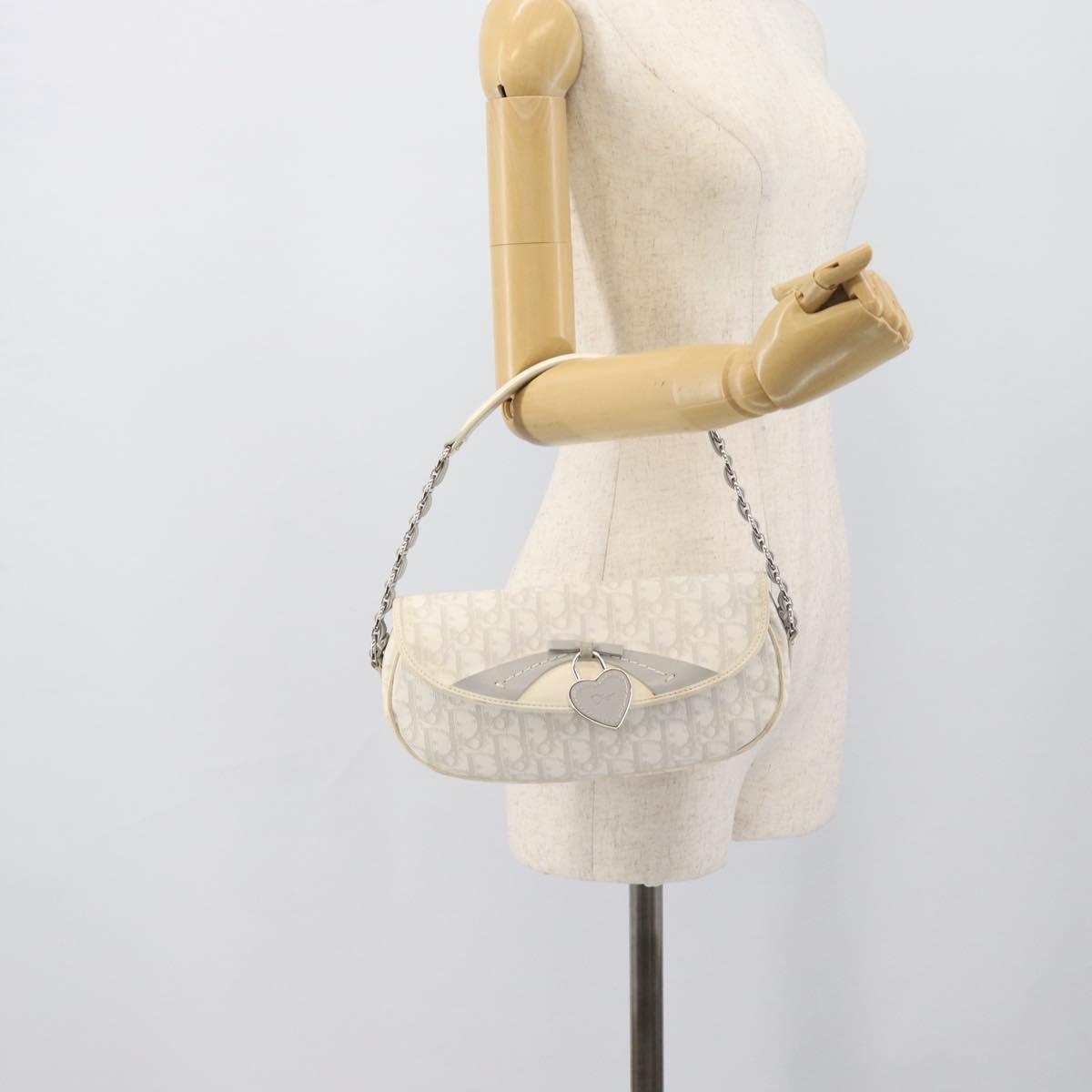Christian Dior Trotter Canvas Romantic Chain Bag PVC White Silver Auth 194899V