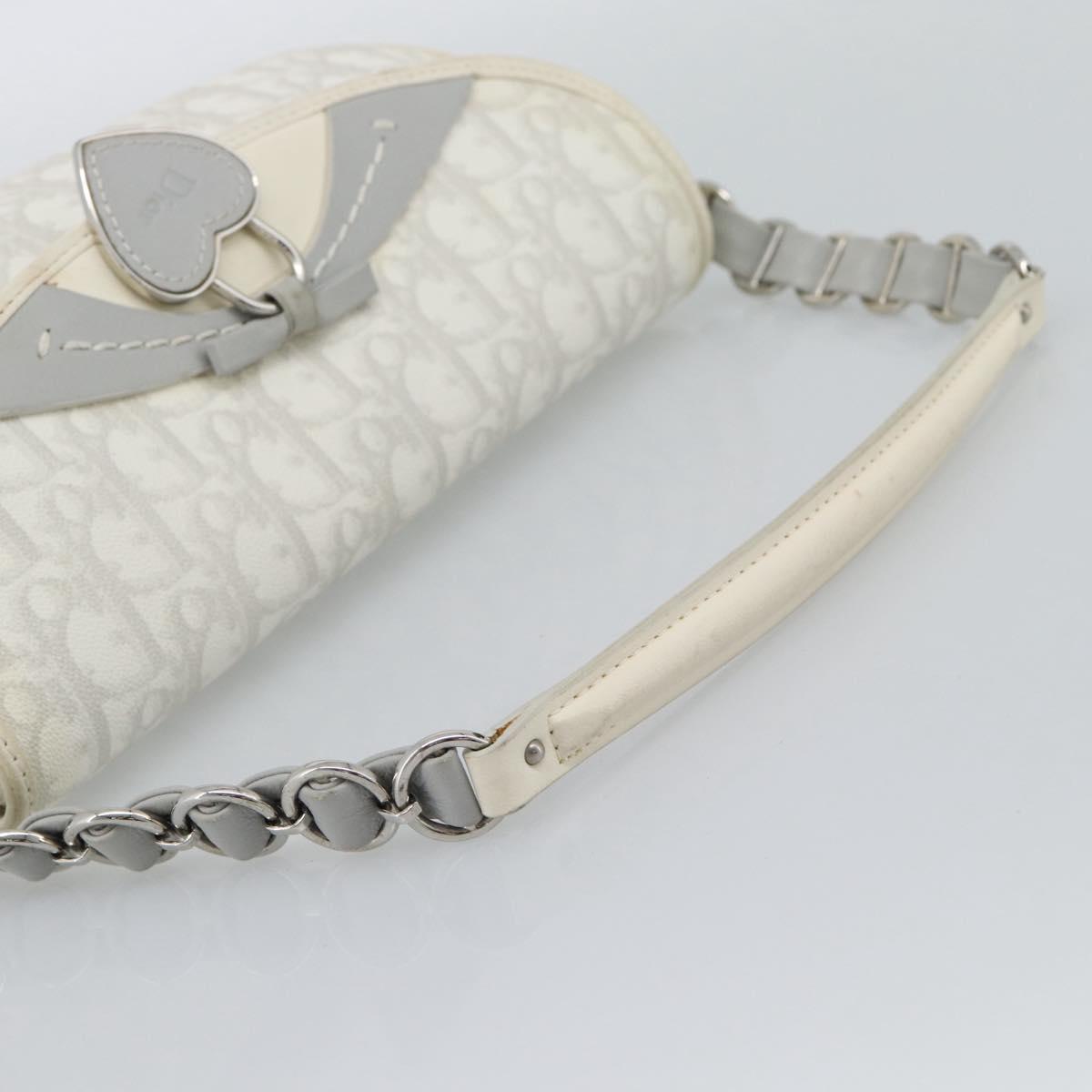 Christian Dior Trotter Canvas Romantic Chain Bag PVC White Silver Auth 194899V
