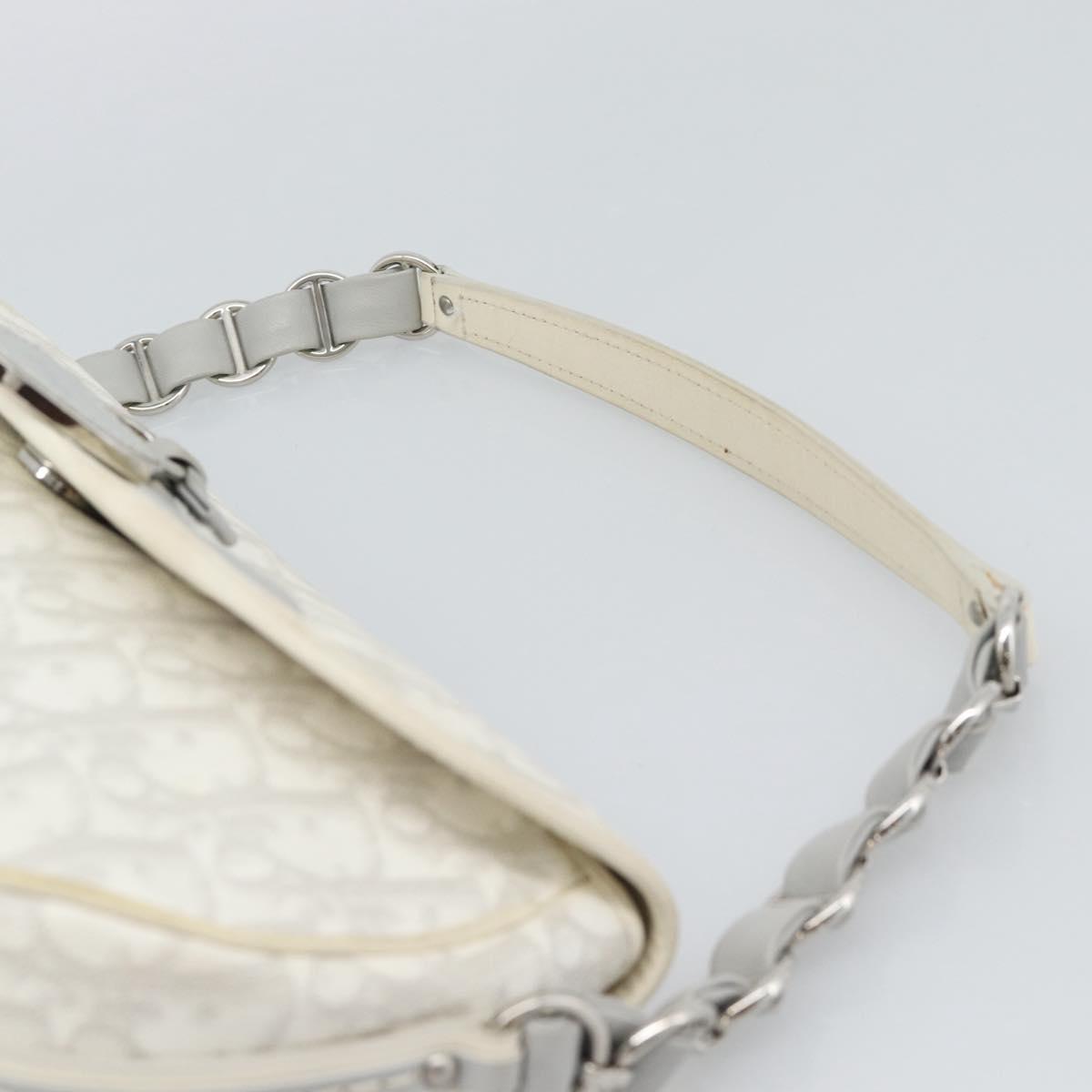 Christian Dior Trotter Canvas Romantic Chain Bag PVC White Silver Auth 194899V
