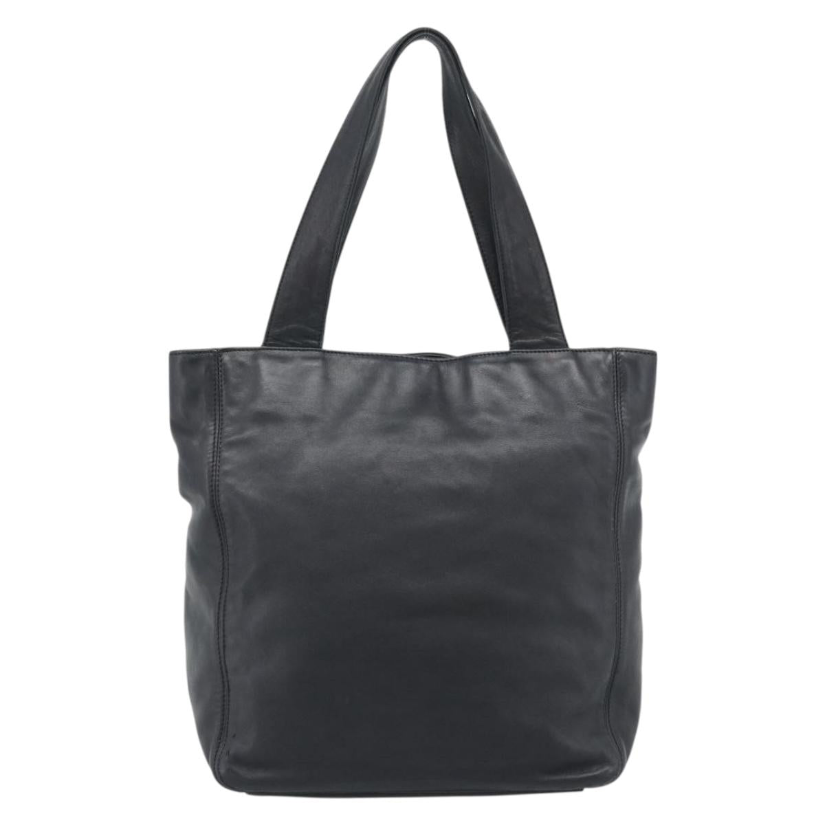 CHANEL Tote Bag Lamb Skin Black CC Auth 194905A