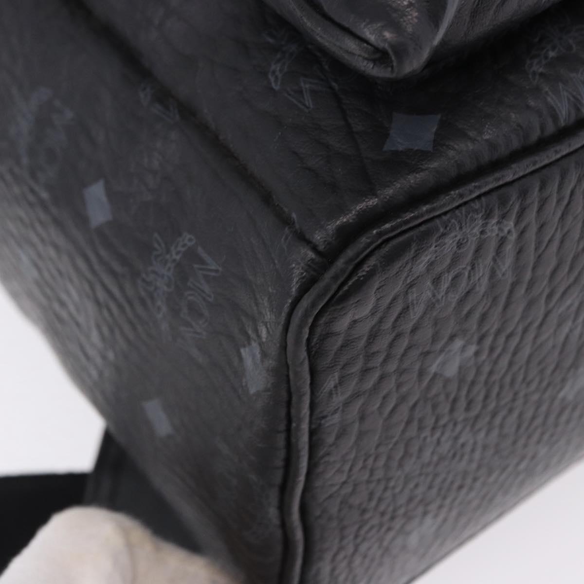 MCM Vicetos Logogram Backpack Leather Black Silver Auth 194907
