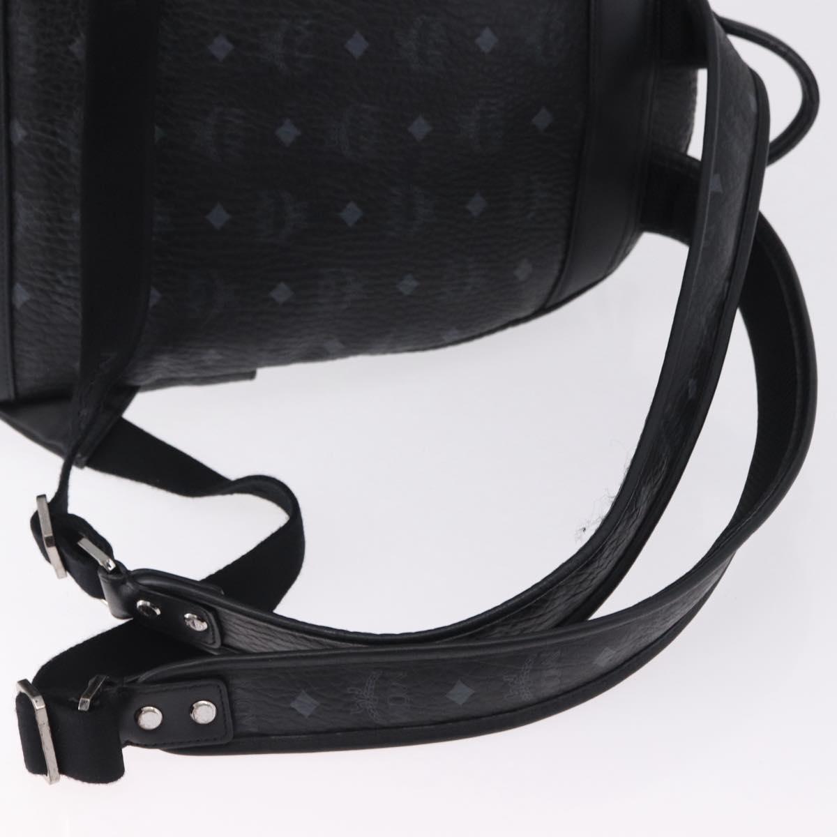MCM Vicetos Logogram Backpack Leather Black Silver Auth 194907