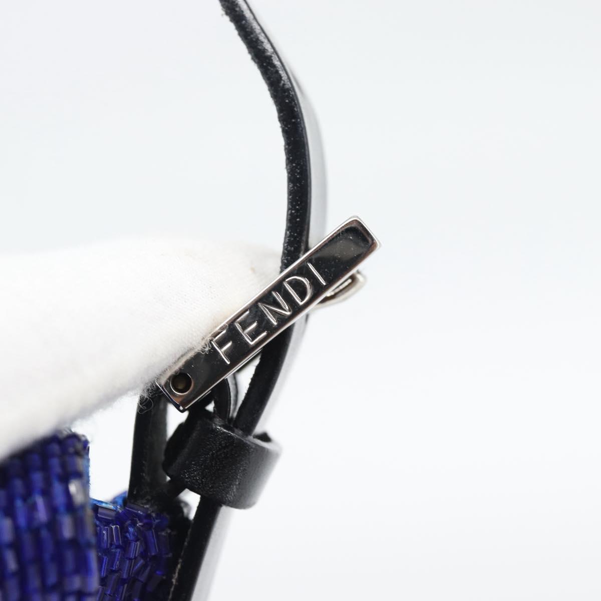 FENDI Mamma Baguette Shoulder Bag Beads Blue Silver Auth 194919SAM