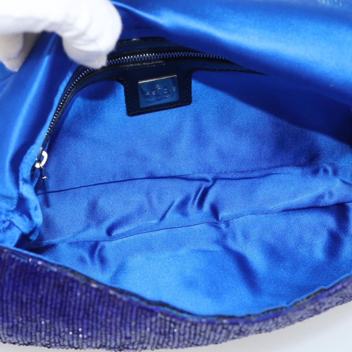FENDI Mamma Baguette Shoulder Bag Beads Blue Silver Auth 194919SAM