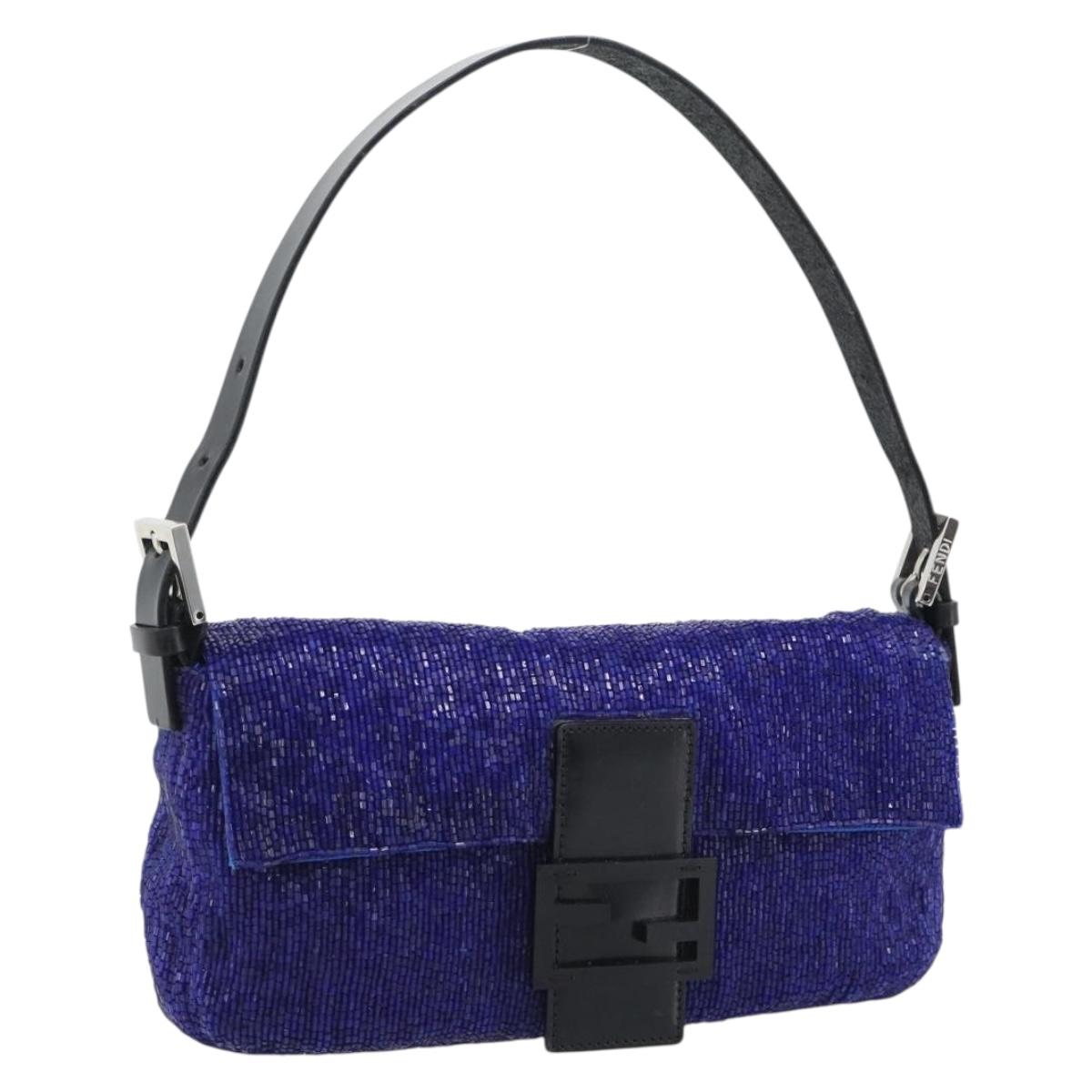 FENDI Mamma Baguette Shoulder Bag Beads Blue Silver Auth 194919SAM