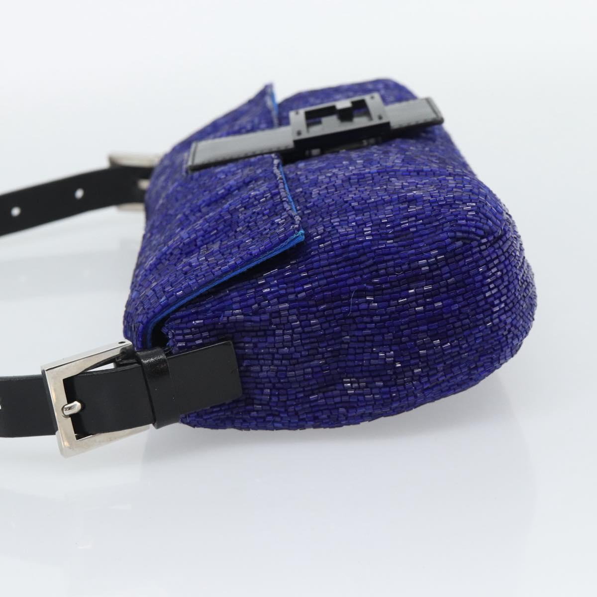 FENDI Mamma Baguette Shoulder Bag Beads Blue Silver Auth 194919SAM