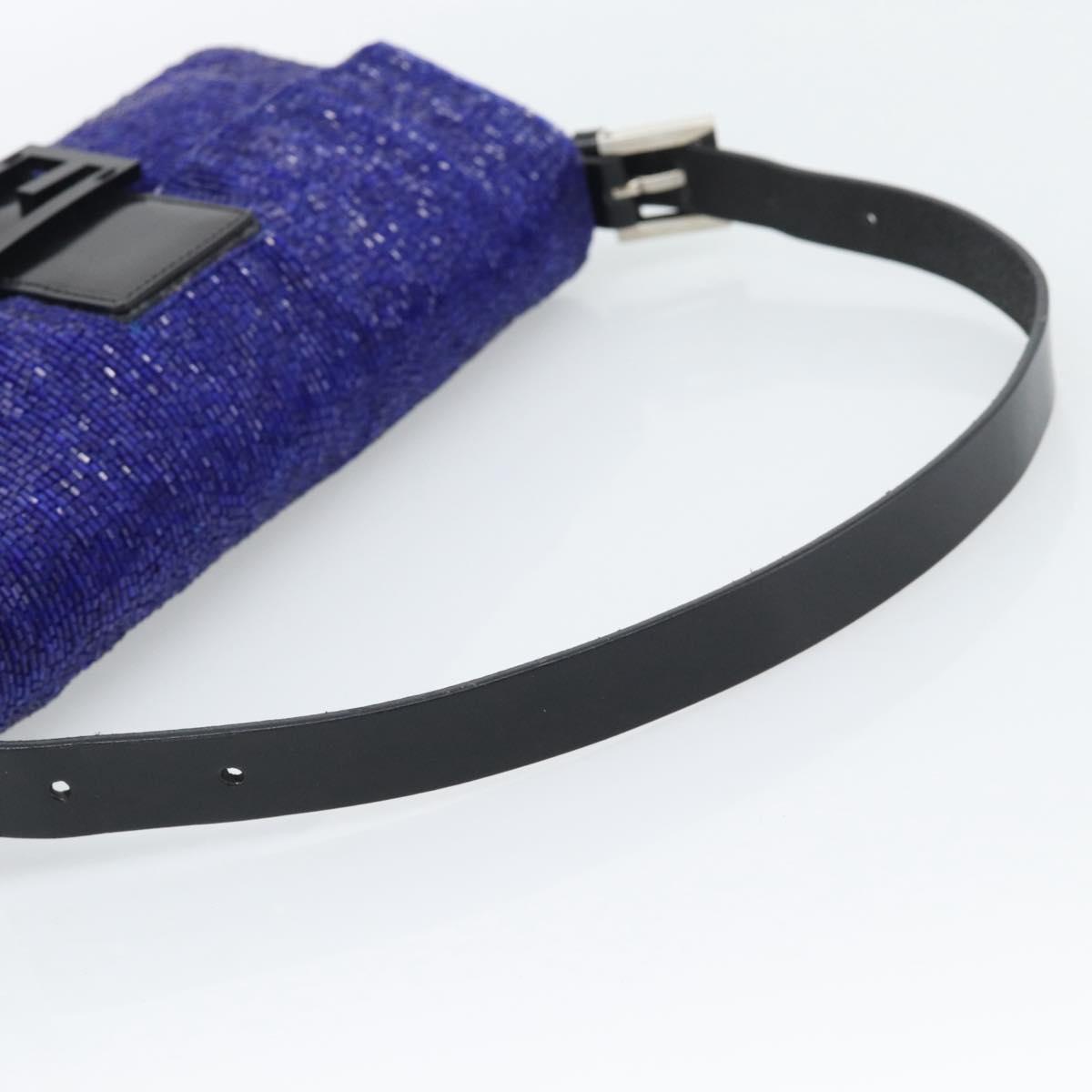 FENDI Mamma Baguette Shoulder Bag Beads Blue Silver Auth 194919SAM