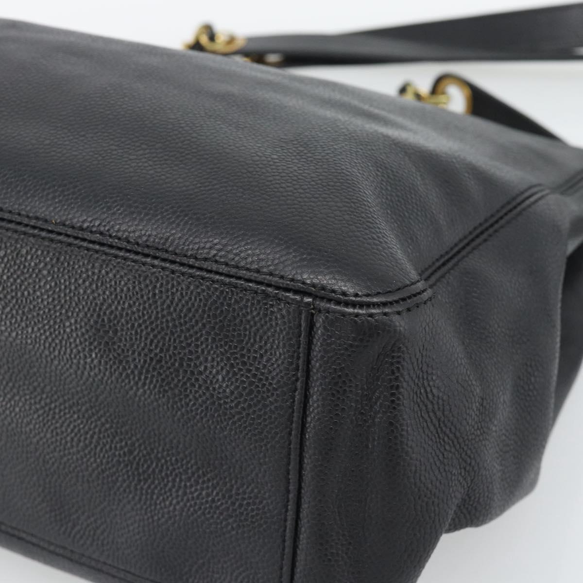 CHANEL Chain Shoulder Tote Bag Caviar Skin Black Gold CC Auth 194920SAM