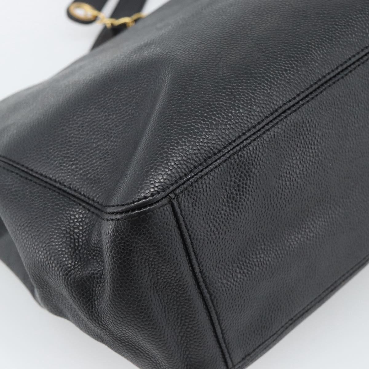 CHANEL Chain Shoulder Tote Bag Caviar Skin Black Gold CC Auth 194920SAM
