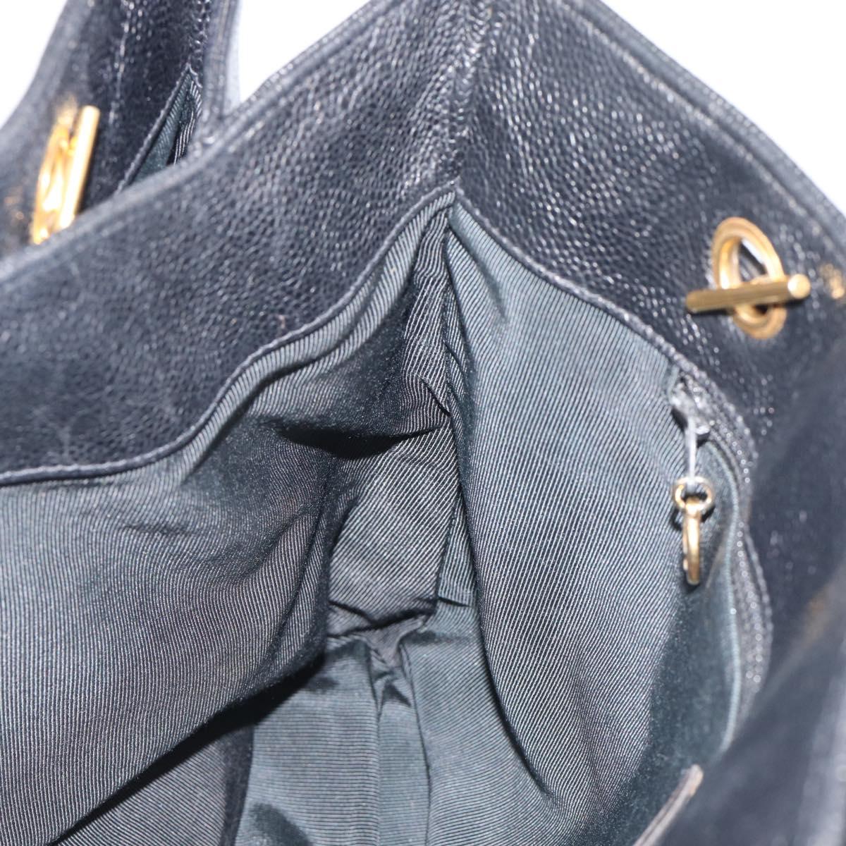 CHANEL Chain Shoulder Tote Bag Caviar Skin Black Gold CC Auth 194920SAM