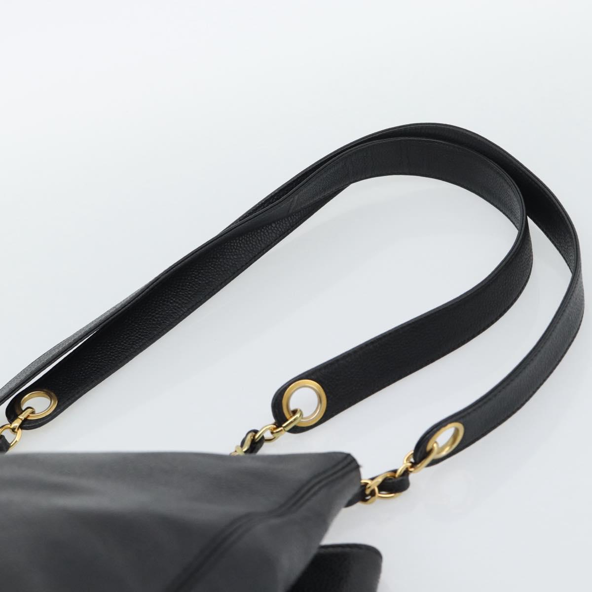 CHANEL Chain Shoulder Tote Bag Caviar Skin Black Gold CC Auth 194920SAM