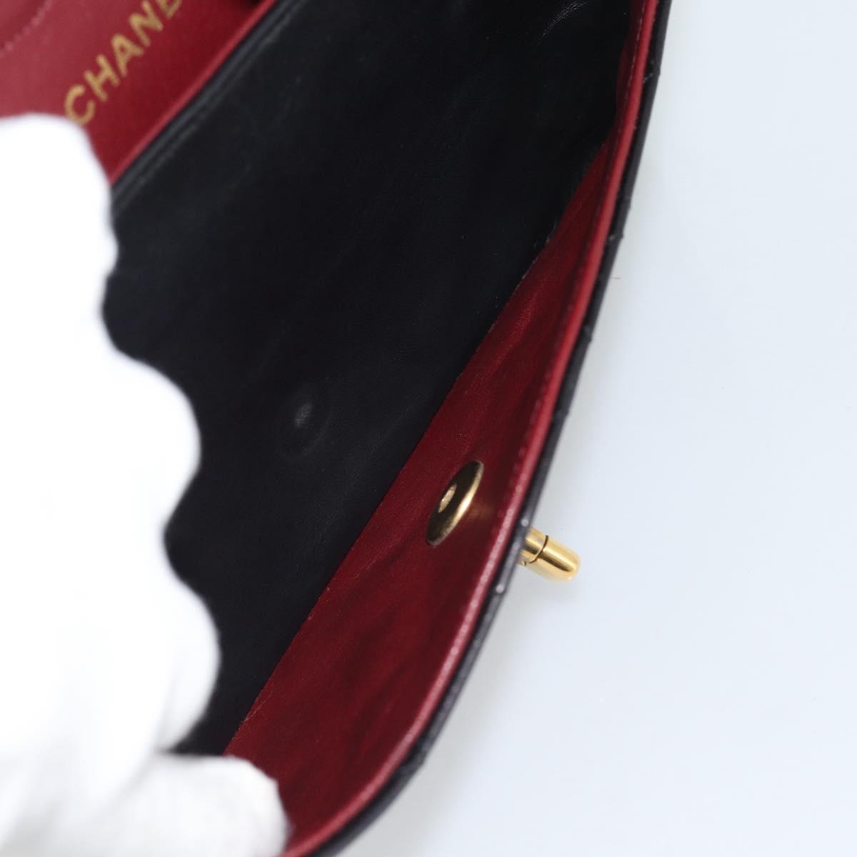 CHANEL Matelasse 25 Double Flap Chain Bag Lamb Skin Black Gold CC Auth 194921SAM