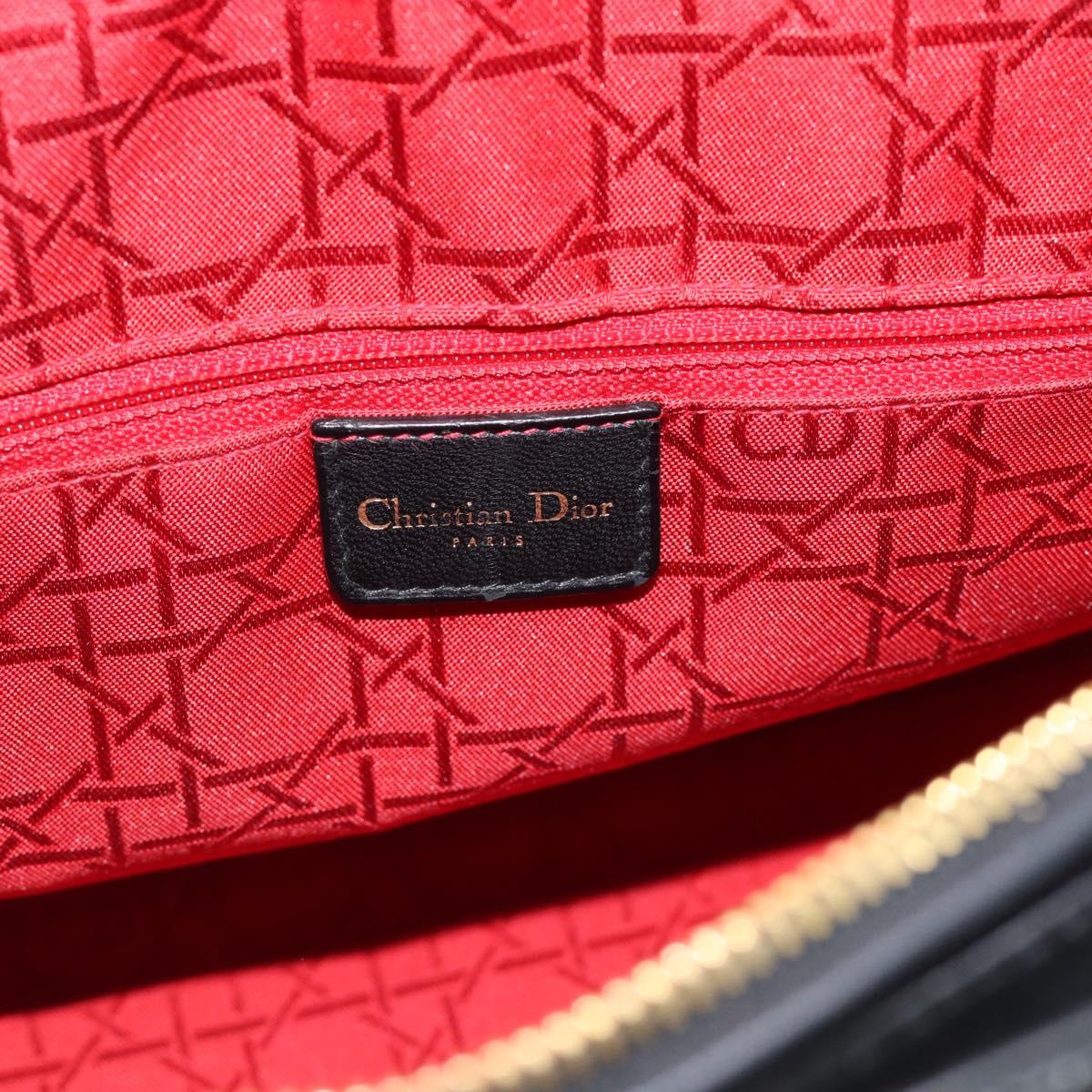 Christian Dior Lady Dior Canage Bag Lamb Skin 2way Black Gold Auth 194922SAM