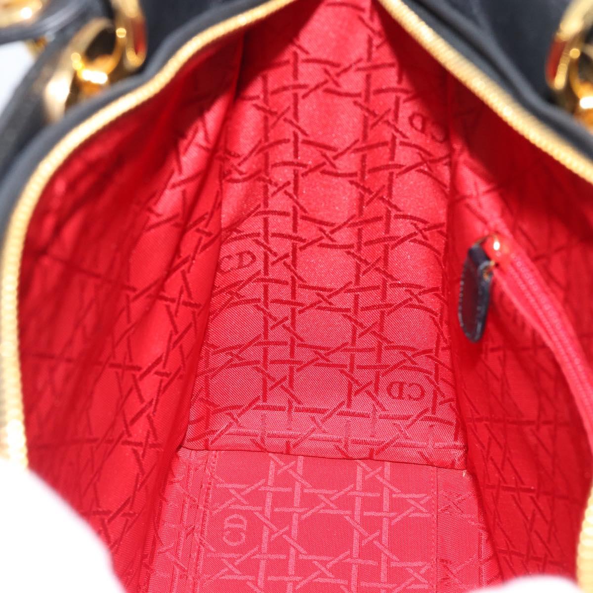 Christian Dior Lady Dior Canage Bag Lamb Skin 2way Black Gold Auth 194922SAM