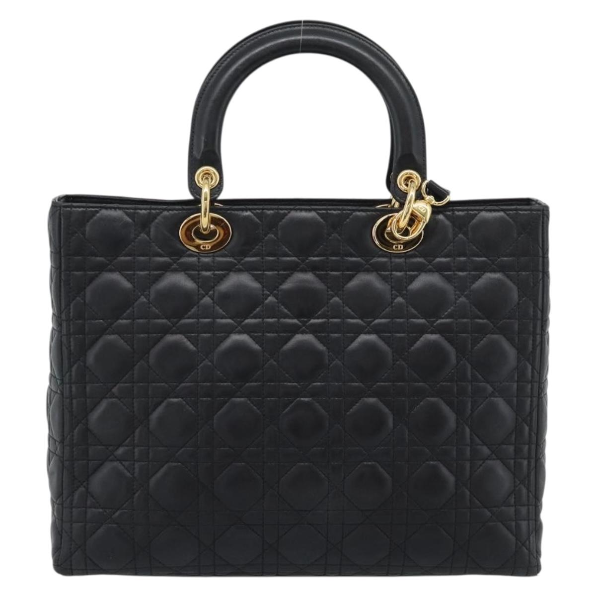 Christian Dior Lady Dior Canage Bag Lamb Skin 2way Black Gold Auth 194922SAM