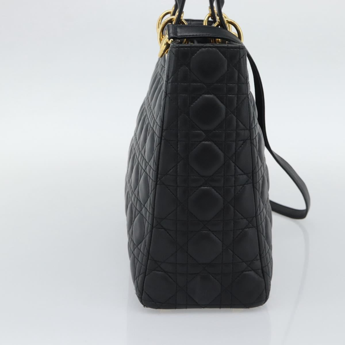 Christian Dior Lady Dior Canage Bag Lamb Skin 2way Black Gold Auth 194922SAM