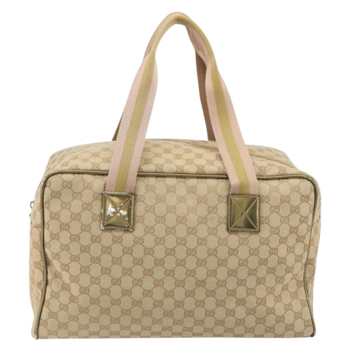 GUCCI GG Canvas Sherry Line Boston Bag Beige Gold 153240 Auth 194924A