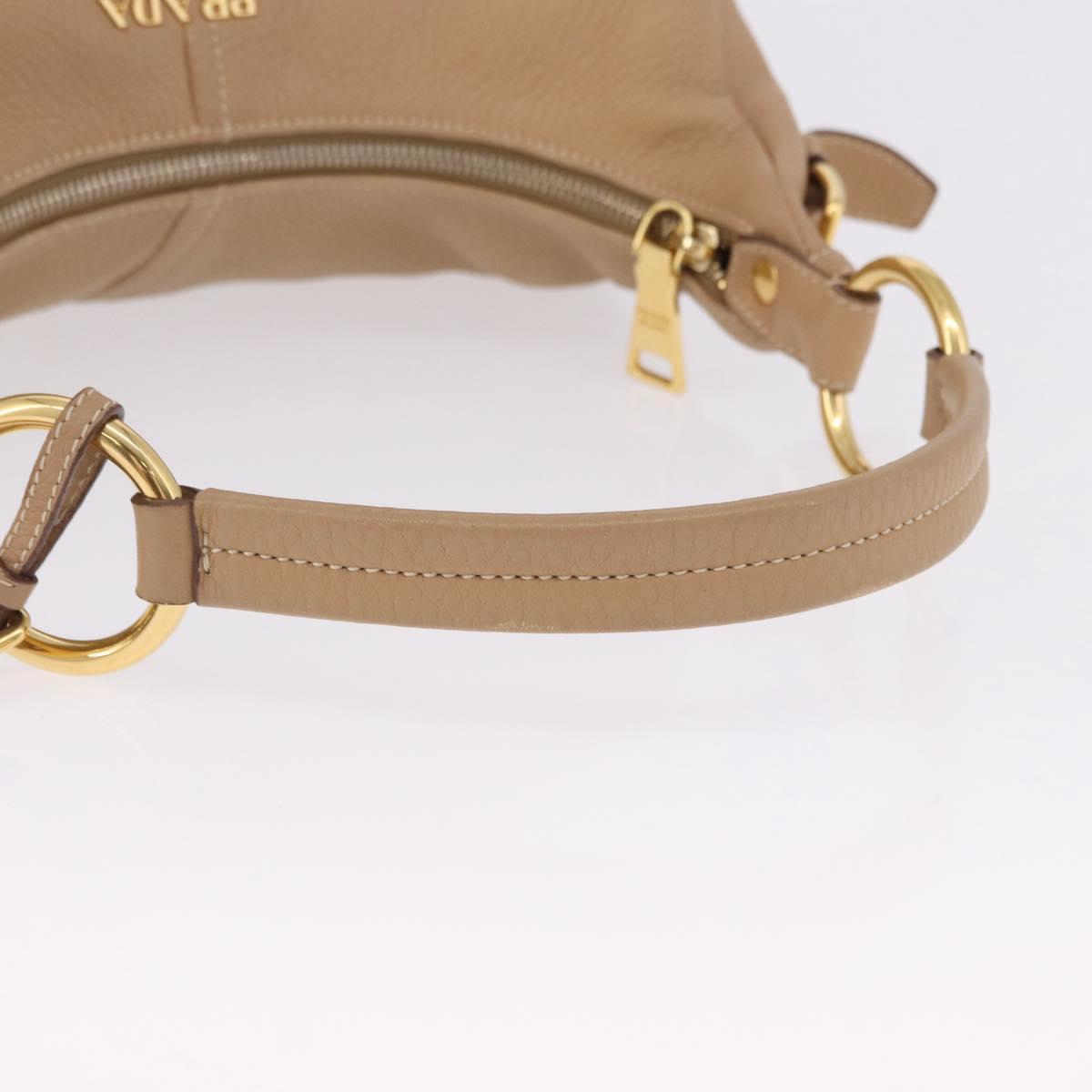 PRADA Shoulder Bag Vittero Dino Leather Beige Gold Auth 194925V