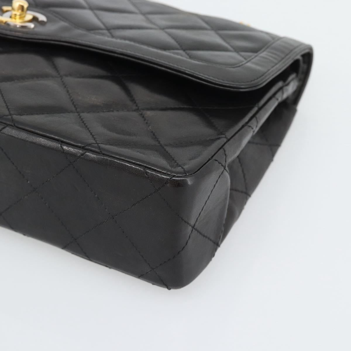 CHANEL Matelasse Chain Bag Lamb Skin Paris Limited Black Gold CC Auth 194926SAM
