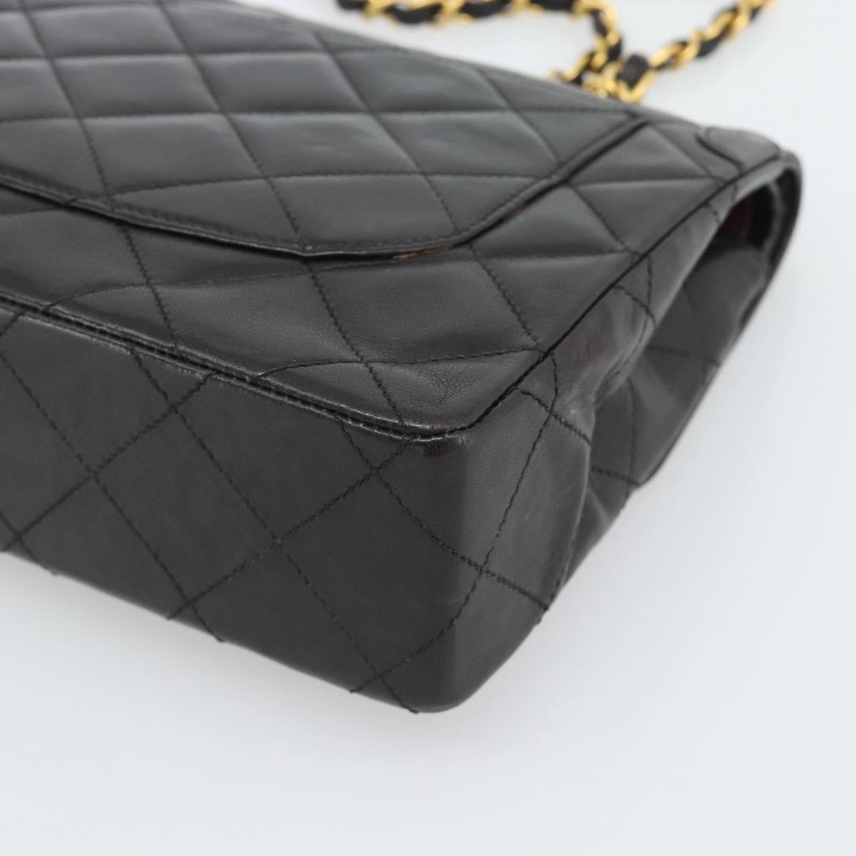 CHANEL Matelasse Chain Bag Lamb Skin Paris Limited Black Gold CC Auth 194926SAM