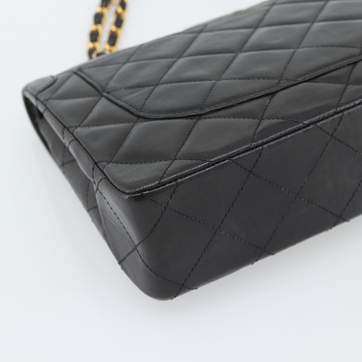 CHANEL Matelasse Chain Bag Lamb Skin Paris Limited Black Gold CC Auth 194926SAM