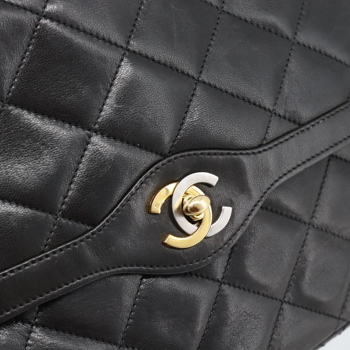CHANEL Matelasse Chain Bag Lamb Skin Paris Limited Black Gold CC Auth 194926SAM