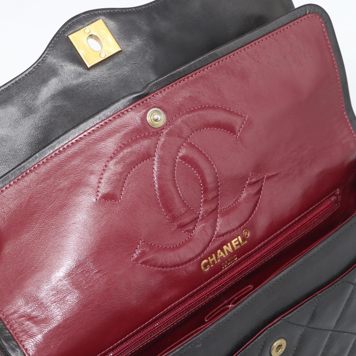 CHANEL Matelasse Chain Bag Lamb Skin Paris Limited Black Gold CC Auth 194926SAM