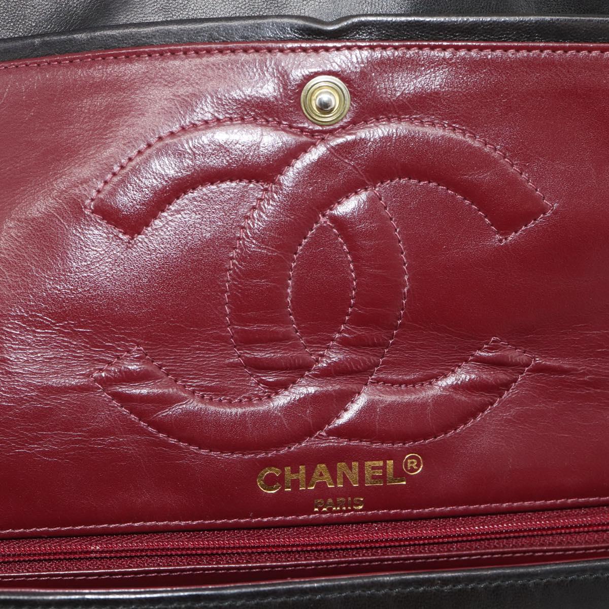 CHANEL Matelasse Chain Bag Lamb Skin Paris Limited Black Gold CC Auth 194926SAM