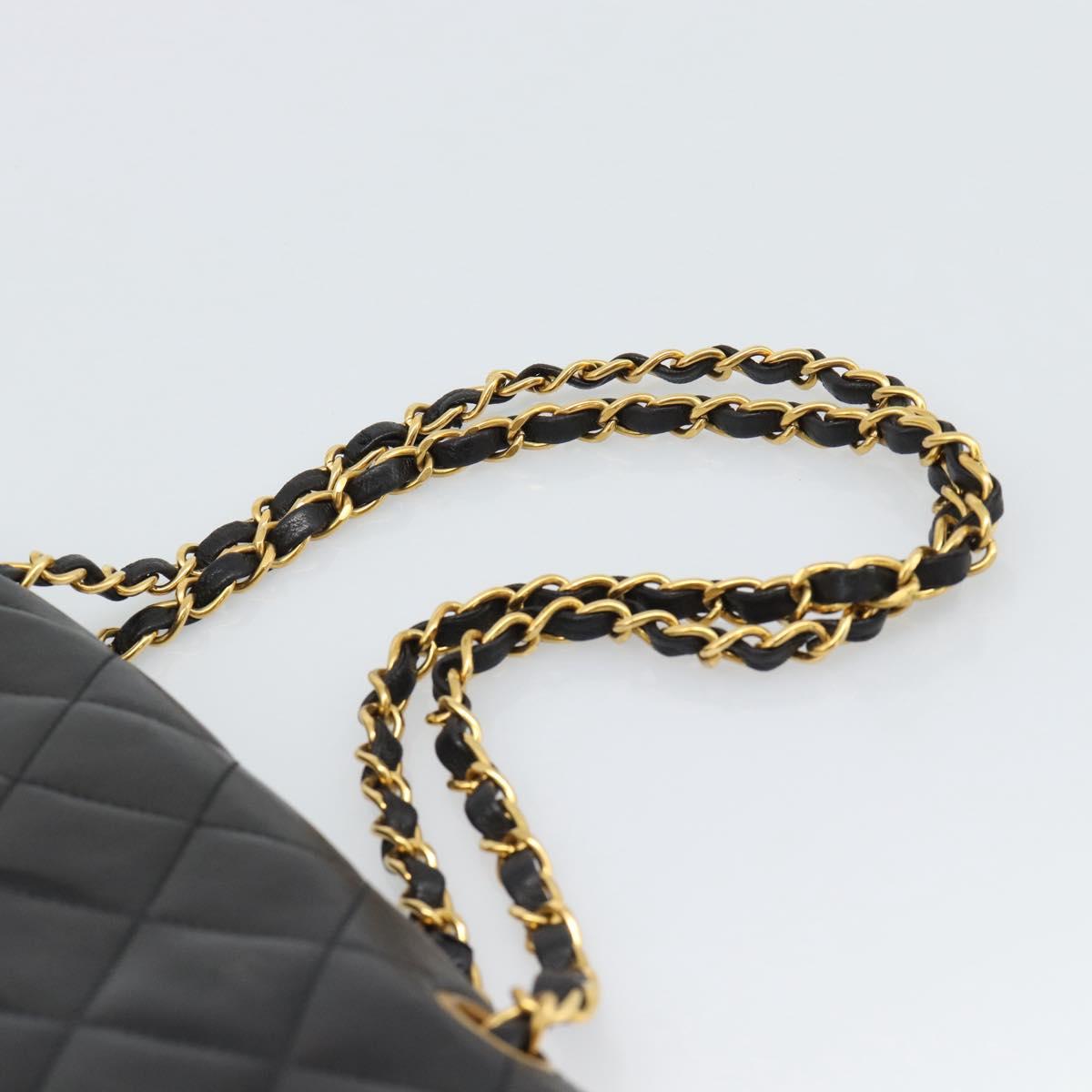 CHANEL Matelasse Chain Bag Lamb Skin Paris Limited Black Gold CC Auth 194926SAM