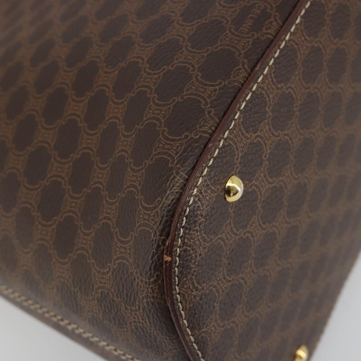 CELINE Macadam Hand Bag PVC Leather 2way Brown Gold Tone Auth 194929V