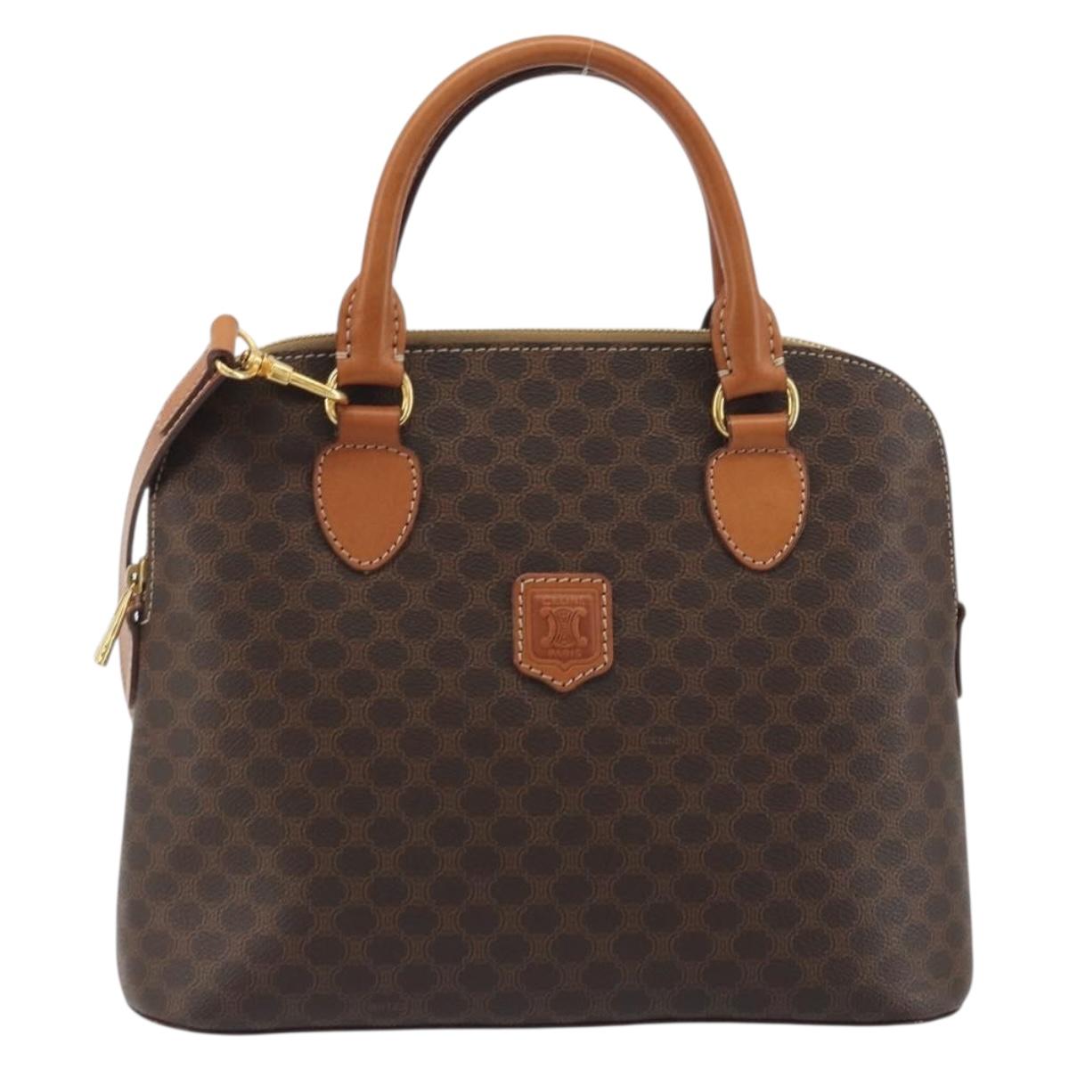 CELINE Macadam Hand Bag PVC Leather 2way Brown Gold Tone Auth 194929V