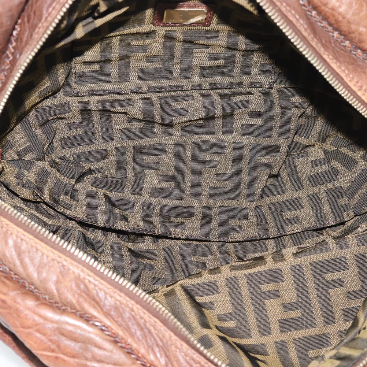 FENDI Spy Bag Leather Brown Gold Auth 194937A