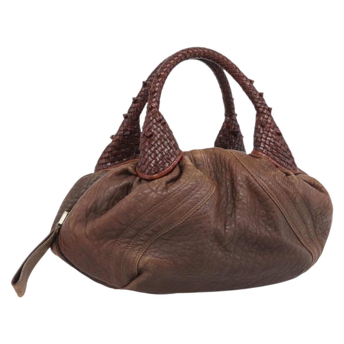 FENDI Spy Bag Leather Brown Gold Auth 194937A