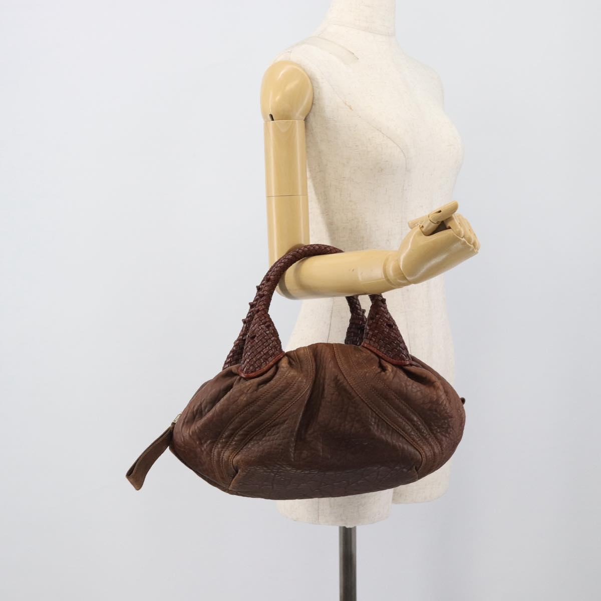 FENDI Spy Bag Leather Brown Gold Auth 194937A